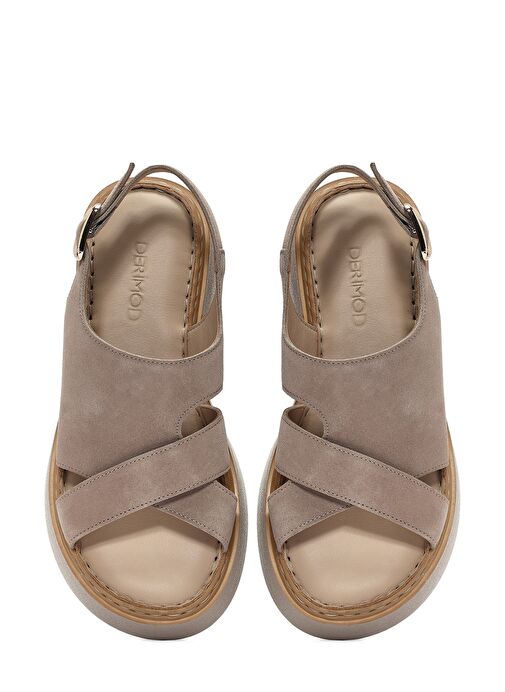 Kadın Vizon Bilekten Tokalı Kalın Tabanlı Süet Deri Comfort Sandalet 25SFD342310 - Görsel 8