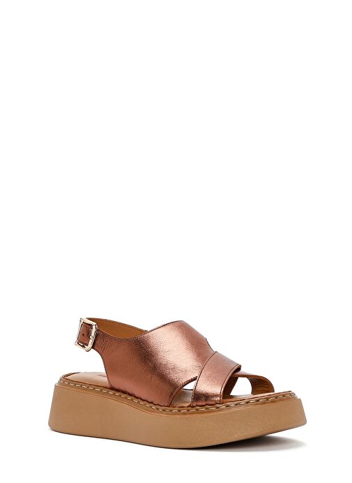 Kadın Bronz Kalın Tabanlı Metalik Deri Comfort Sandalet 25SFD342332 - Görsel 7