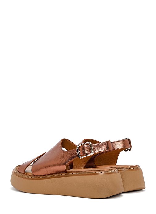 Kadın Bronz Kalın Tabanlı Metalik Deri Comfort Sandalet 25SFD342332 - Görsel 6