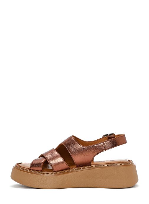Kadın Bronz Kalın Tabanlı Metalik Deri Comfort Sandalet 25SFD342332 - Görsel 3