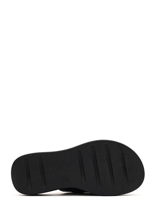 Kadın Siyah Çift Tokalı Kalın Tabanlı Deri Comfort Terlik 25SFD341518 - Görsel 5