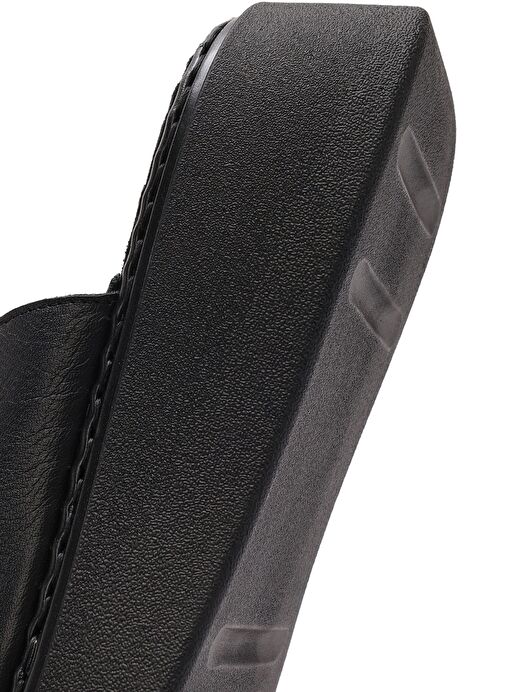 Kadın Siyah Çift Tokalı Kalın Tabanlı Deri Comfort Terlik 25SFD341518 - Görsel 9