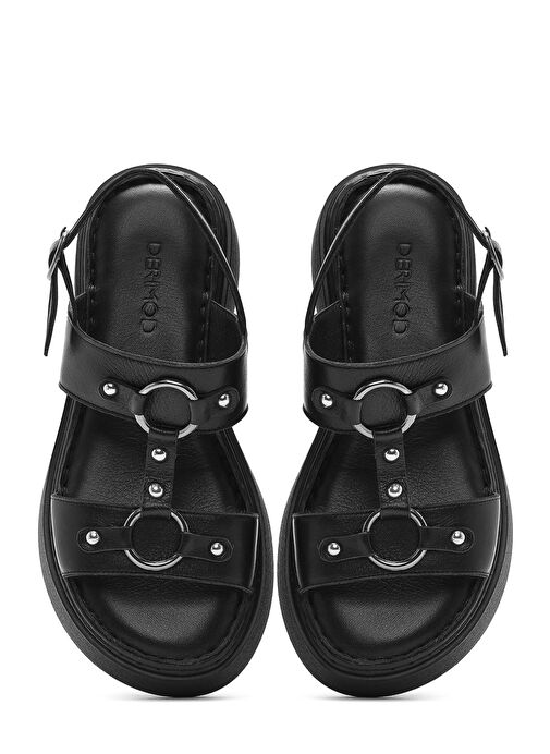 Kadın Siyah Bilekten Tokalı Kalın Tabanlı Deri Comfort Sandalet 25SFD342518 - Görsel 8