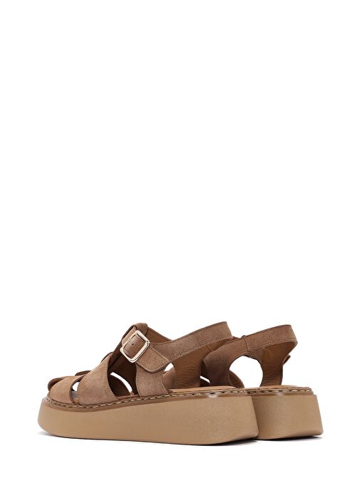 Kadın Pudra Bilekten Tokalı Kalın Tabanlı Süet Deri Comfort Sandalet 25SFD342610 - Görsel 6