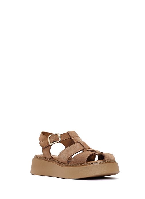 Kadın Pudra Bilekten Tokalı Kalın Tabanlı Süet Deri Comfort Sandalet 25SFD342610 - Görsel 7