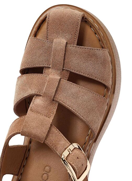 Kadın Pudra Bilekten Tokalı Kalın Tabanlı Süet Deri Comfort Sandalet 25SFD342610 - Görsel 9