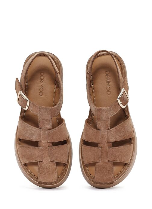 Kadın Pudra Bilekten Tokalı Kalın Tabanlı Süet Deri Comfort Sandalet 25SFD342610 - Görsel 8