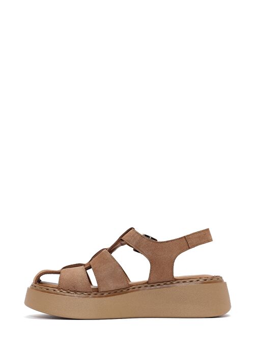 Kadın Pudra Bilekten Tokalı Kalın Tabanlı Süet Deri Comfort Sandalet 25SFD342610 - Görsel 3