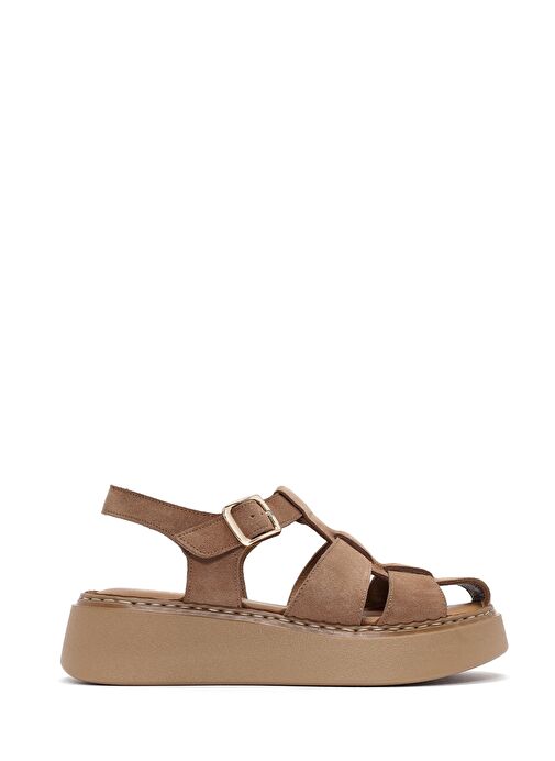 Kadın Pudra Bilekten Tokalı Kalın Tabanlı Süet Deri Comfort Sandalet 25SFD342610 - Görsel 2