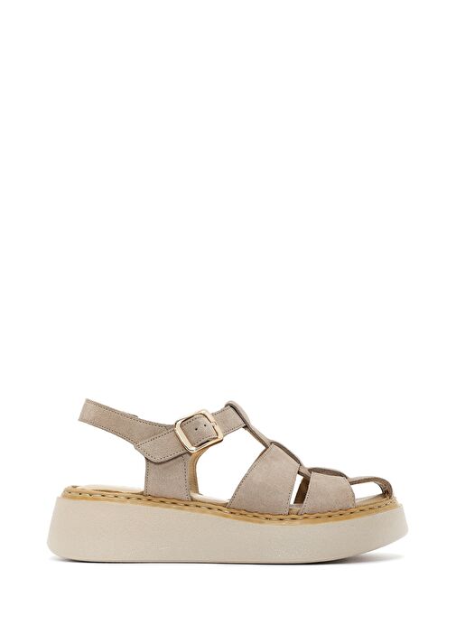 Derimod Derimod Kadın Vizon Bilekten Tokalı Kalın Tabanlı Süet Deri Comfort Sandalet 25SFD342610 Sandalet & Terlik | Boyner Vizon - 2. görsel