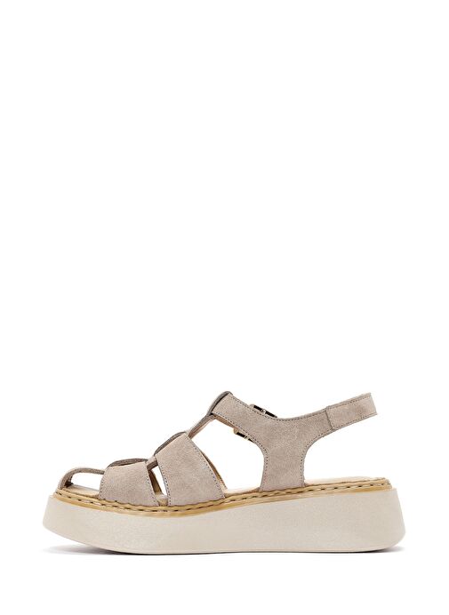 Derimod Derimod Kadın Vizon Bilekten Tokalı Kalın Tabanlı Süet Deri Comfort Sandalet 25SFD342610 Sandalet & Terlik | Boyner Vizon - 3. görsel