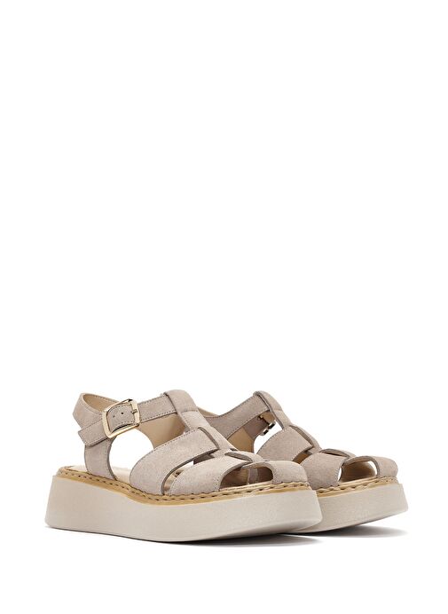 Derimod Derimod Kadın Vizon Bilekten Tokalı Kalın Tabanlı Süet Deri Comfort Sandalet 25SFD342610 Sandalet & Terlik | Boyner Vizon - 4. görsel