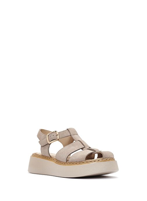 Derimod Derimod Kadın Vizon Bilekten Tokalı Kalın Tabanlı Süet Deri Comfort Sandalet 25SFD342610 Sandalet & Terlik | Boyner Vizon - 7. görsel