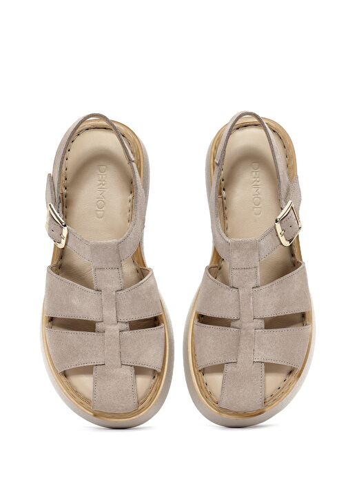 Derimod Derimod Kadın Vizon Bilekten Tokalı Kalın Tabanlı Süet Deri Comfort Sandalet 25SFD342610 Sandalet & Terlik | Boyner Vizon - 8. görsel