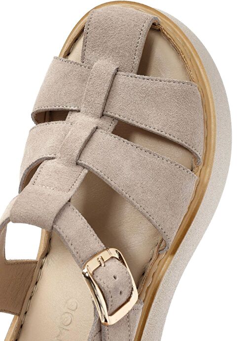 Derimod Derimod Kadın Vizon Bilekten Tokalı Kalın Tabanlı Süet Deri Comfort Sandalet 25SFD342610 Sandalet & Terlik | Boyner Vizon - 9. görsel