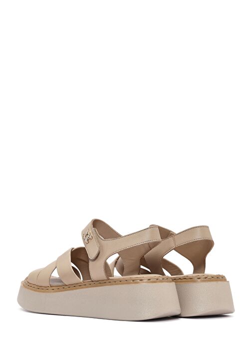 Kadın Bej Bilekten Bağlamalı Kalın Tabanlı Deri Comfort Sandalet 25SFD342718 - Görsel 6