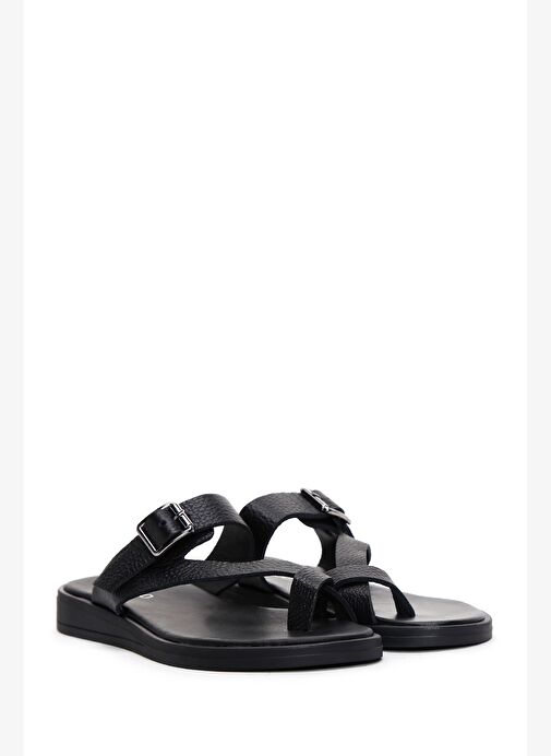 Kadın Siyah Parmak Arası Deri Terlik 25SFD1500FT - Görsel 3