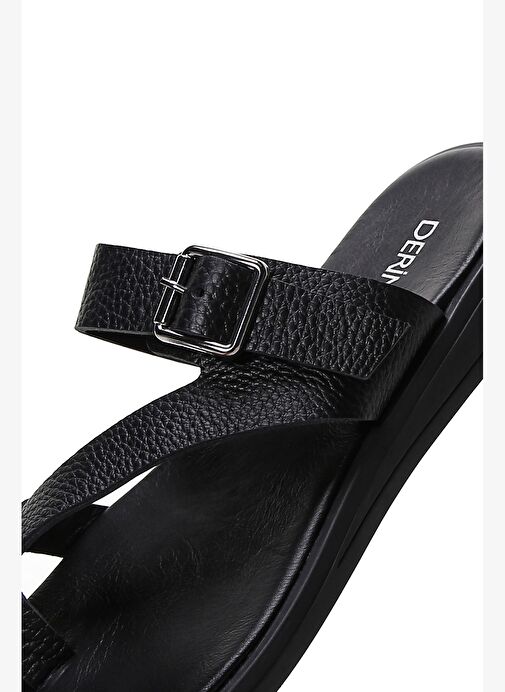 Kadın Siyah Parmak Arası Deri Terlik 25SFD1500FT - Görsel 6