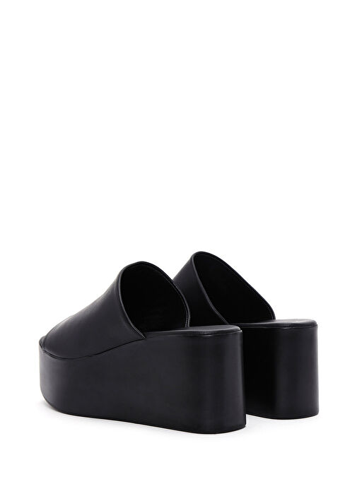 Kadın Siyah Dolgu Topuklu Deri Terlik 25SFD150318 - Görsel 6