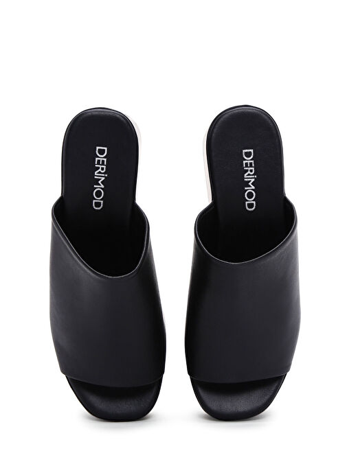 Kadın Siyah Dolgu Topuklu Deri Terlik 25SFD150318 - Görsel 7