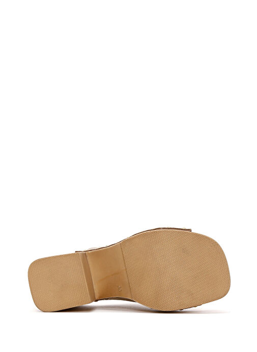 Kadın Bej Yüksek Kalın Topuklu Süet Deri Terlik 25SFD150410 - Görsel 6