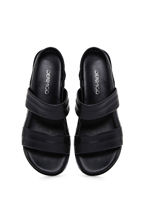 Kadın Siyah Deri Sandalet 25SFD150718 - Görsel 7