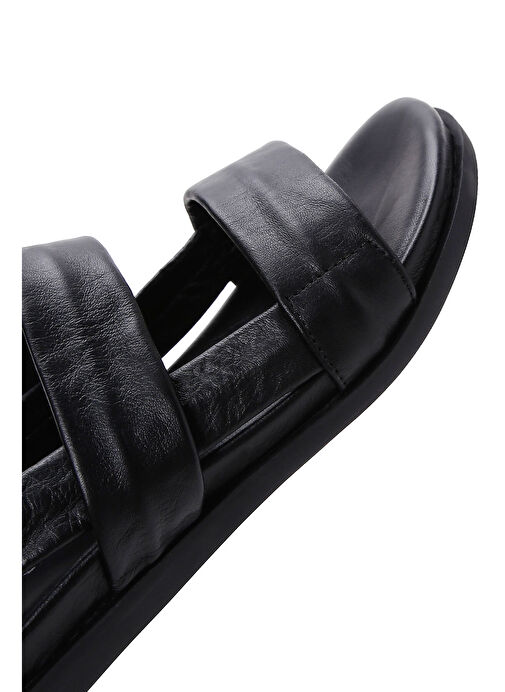 Kadın Siyah Deri Sandalet 25SFD150718 - Görsel 9