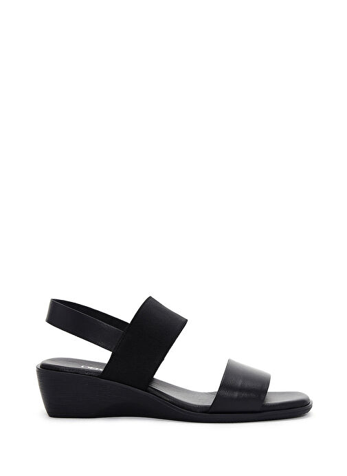 Kadın Siyah Dolgu Topuklu Deri Sandalet 25SFD150914 - Görsel 2