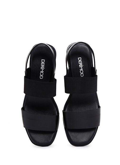 Kadın Siyah Dolgu Topuklu Deri Sandalet 25SFD150914 - Görsel 7