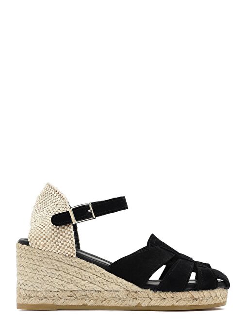 Derimod Derimod Kadın Siyah Bilekten Bantlı Dolgu Topuklu Süet Deri Espadril Sandalet 25SFD151110 Boyner'de! Siyah - 2. görsel