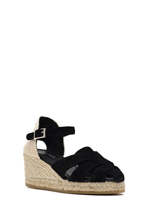 Derimod Derimod Kadın Siyah Bilekten Bantlı Dolgu Topuklu Süet Deri Espadril Sandalet 25SFD151110 Boyner'de! Siyah - 8. görsel