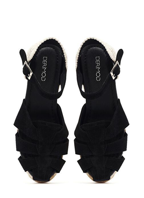 Derimod Derimod Kadın Siyah Bilekten Bantlı Dolgu Topuklu Süet Deri Espadril Sandalet 25SFD151110 Boyner'de! Siyah - 9. görsel