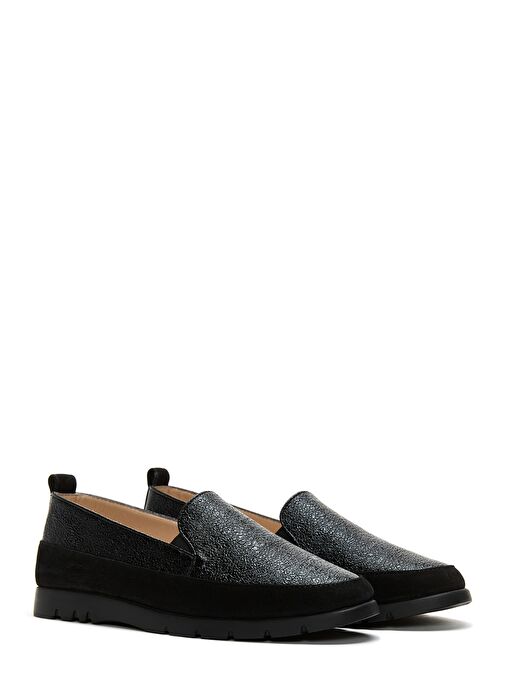 Kadın Siyah Simli Deri Comfort Loafer 25SFD1513SM - Görsel 4