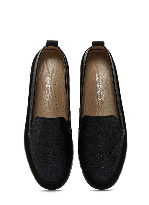 Kadın Siyah Simli Deri Comfort Loafer 25SFD1513SM - Görsel 7