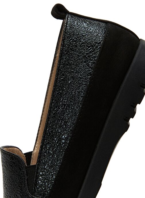 Kadın Siyah Simli Deri Comfort Loafer 25SFD1513SM - Görsel 8