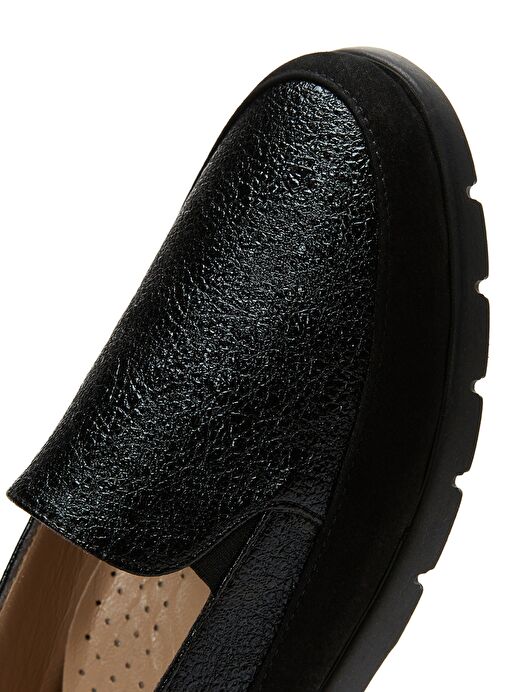 Kadın Siyah Simli Deri Comfort Loafer 25SFD1513SM - Görsel 9