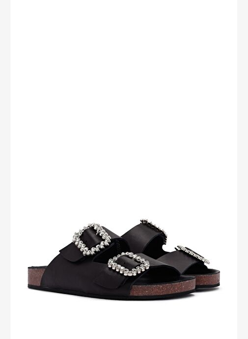 Kadın Siyah Taşlı Deri Terlik 25SFD150118 - Görsel 3