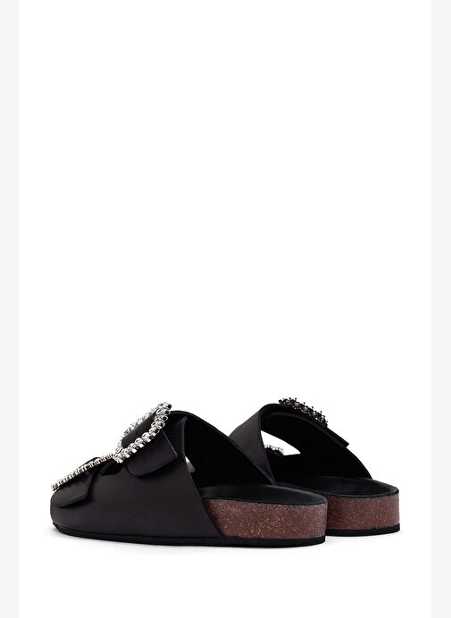 Kadın Siyah Taşlı Deri Terlik 25SFD150118 - Görsel 6