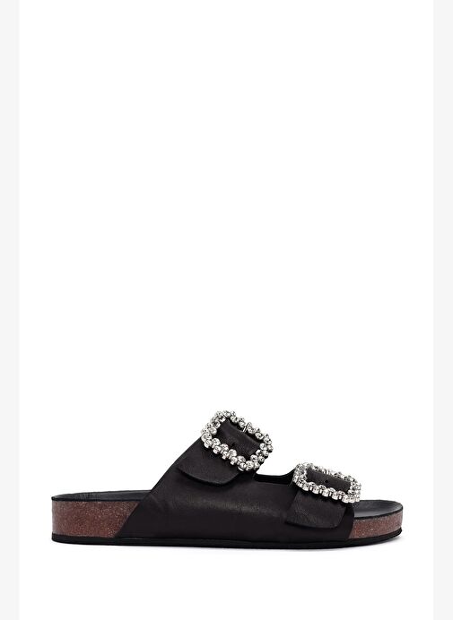 Kadın Siyah Taşlı Deri Terlik 25SFD150118 - Görsel 2