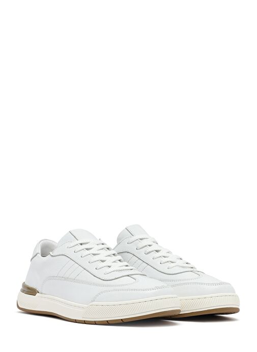 Erkek Beyaz Bağcıklı Deri Sneaker 25SFD688418 - Görsel 4