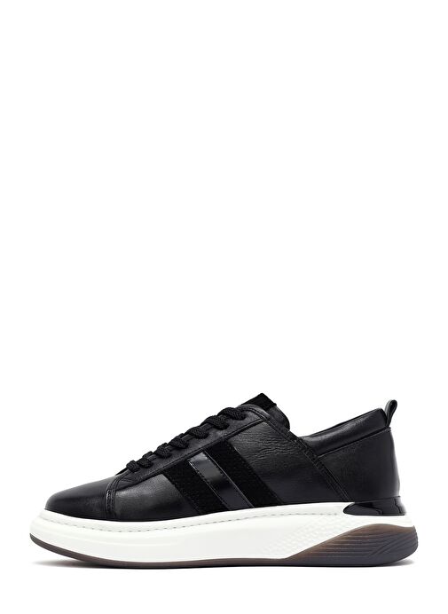 Erkek Siyah Bağcıklı Kalın Tabanlı Deri Sneaker 25SFD688518 - Görsel 3