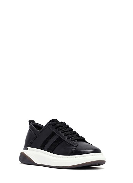 Erkek Siyah Bağcıklı Kalın Tabanlı Deri Sneaker 25SFD688518 - Görsel 7