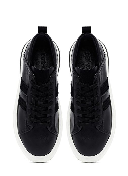 Erkek Siyah Bağcıklı Kalın Tabanlı Deri Sneaker 25SFD688518 - Görsel 8