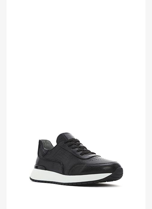 Erkek Siyah Bağcıklı Kalın Tabanlı Deri Casual Sneaker 25SFD6885FT - Görsel 7