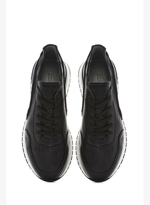 Erkek Siyah Bağcıklı Kalın Tabanlı Deri Casual Sneaker 25SFD6885FT - Görsel 8