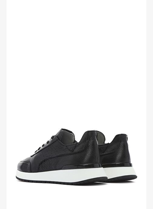 Erkek Siyah Bağcıklı Kalın Tabanlı Deri Casual Sneaker 25SFD6885FT - Görsel 6