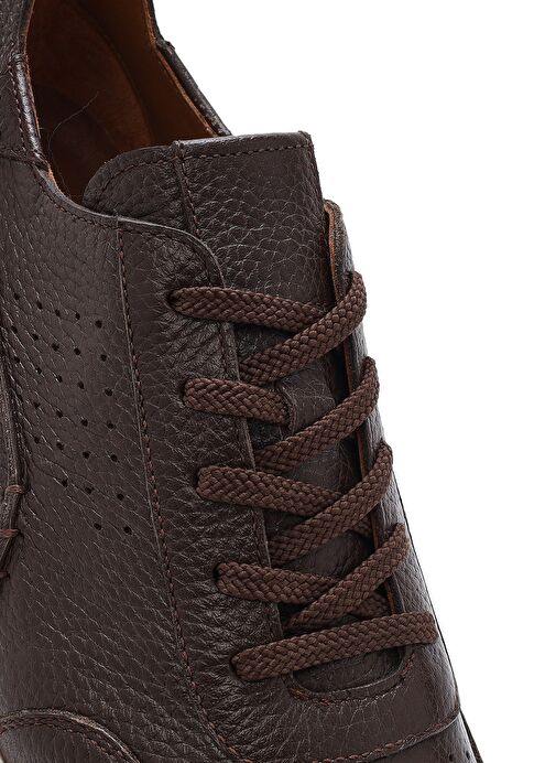 Erkek Kahverengi Bağcıklı Kalın Tabanlı Deri Casual Sneaker 25SFD6885FT - Görsel 9