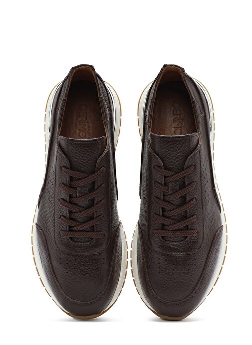 Erkek Kahverengi Bağcıklı Kalın Tabanlı Deri Casual Sneaker 25SFD6885FT - Görsel 8