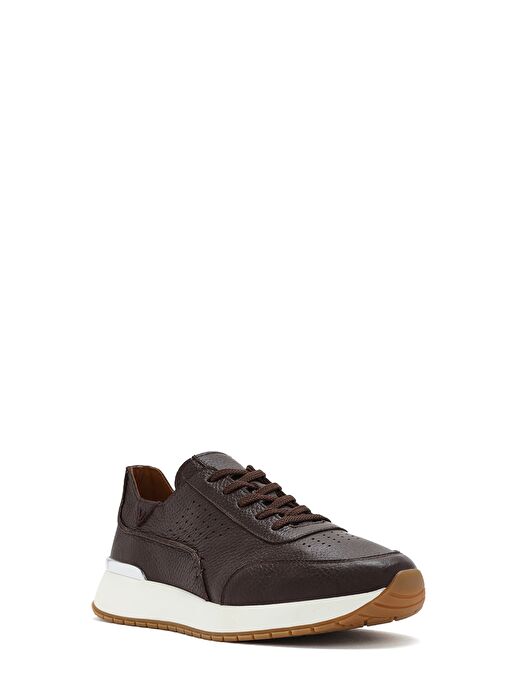 Erkek Kahverengi Bağcıklı Kalın Tabanlı Deri Casual Sneaker 25SFD6885FT - Görsel 7
