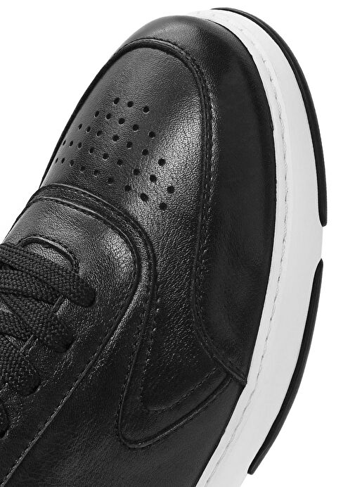 Erkek Siyah Bağcıklı Deri Sneaker 25SFD688818 - Görsel 9